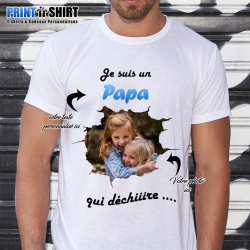 Tee shirt personnalisé photo et texte "Je suis un papa qui déchireee ..."