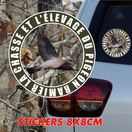 Stickers Voiture 8 X 8 cm Chasse & Elevage de pigeon ramier