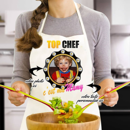 Tablier de cuisine humour personnalisé "Top chef c'est ma mamy"