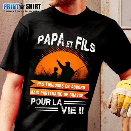 Tee-Shirt personnalisé, humour "Papa et fils chasseur"